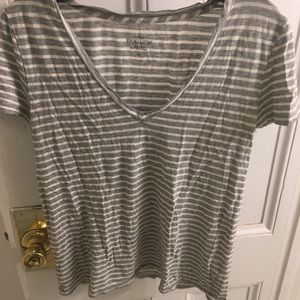 J. Crew grey and white stripe tee